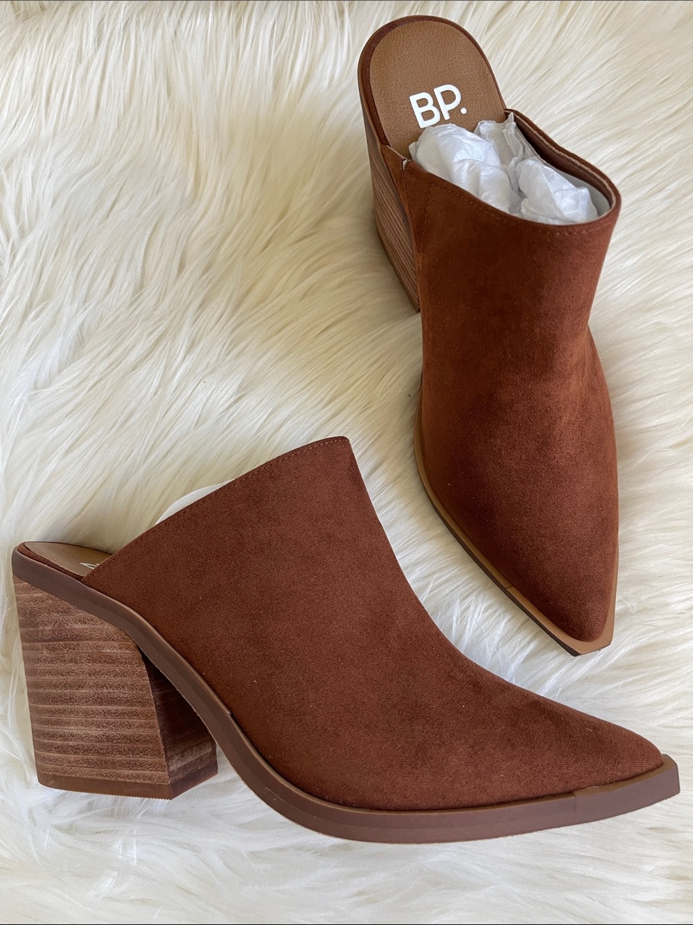 ✨New bp Brown Pointed-Toe Block Heel Mules